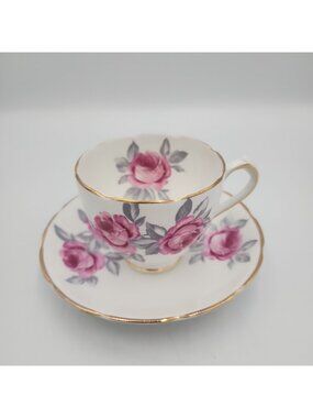 Duchess Bone China Tea Cup & Saucer Pink Roses Floral England Vintage